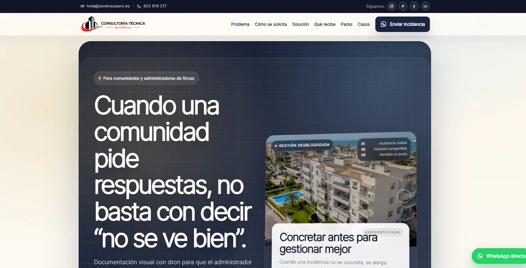 Captura de la landing Administradores de fincas